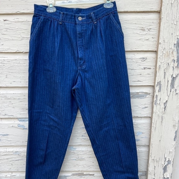 Vintage Rare Pinstriped Lee Riders 80s High Waisted Mom Jeans Size 16 - Picture 1 of 10